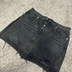 Black Distressed Denim Skirt